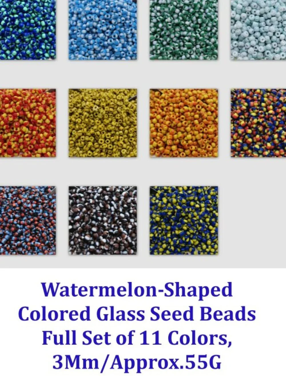 Watermelon-Shaped  Colored Glass Seed Beads  Set of 11 Colors, 3Mm/Approx 55 g